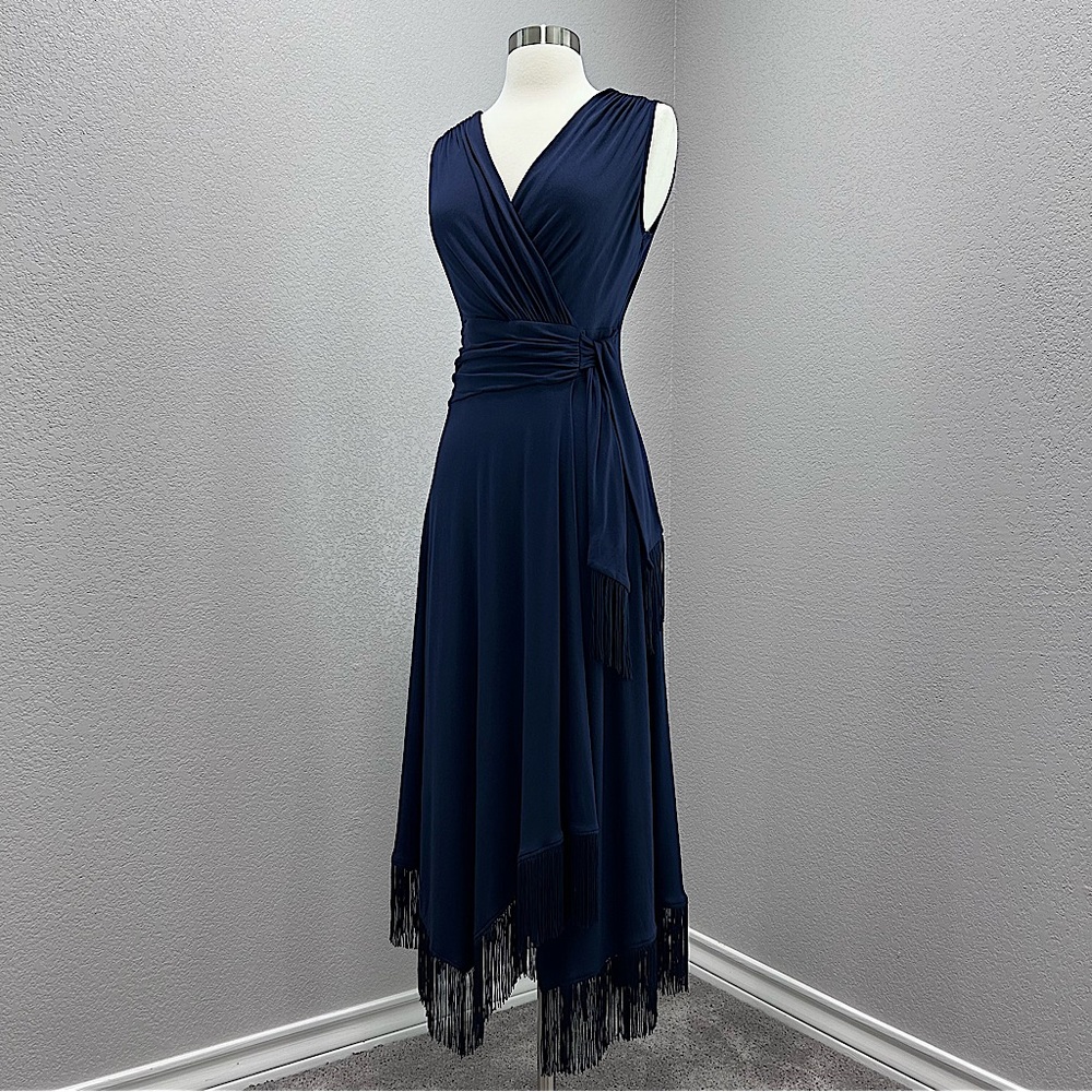 Boston Proper Faux Wrap Midi/Maxi Dress w/ Fringe